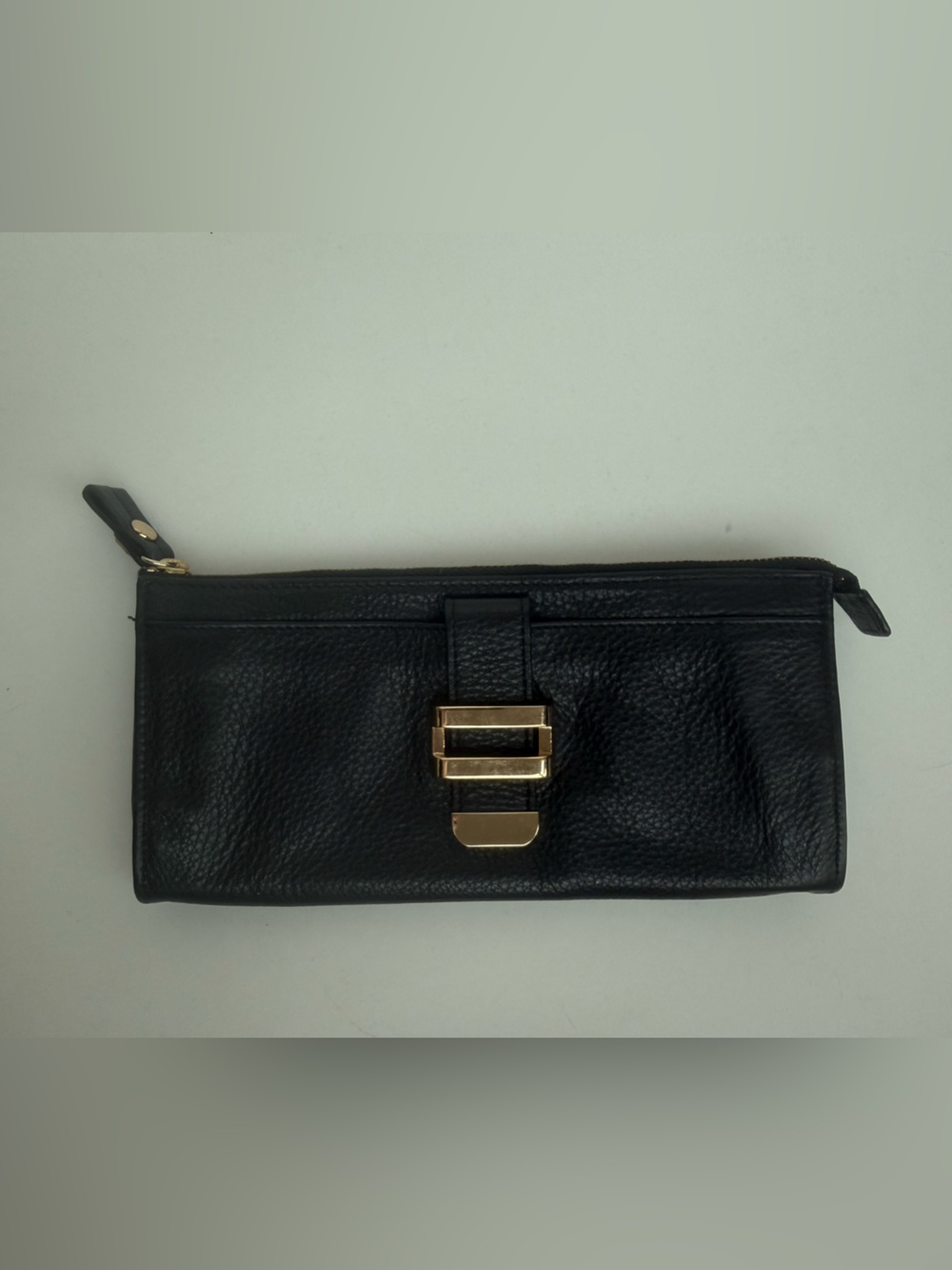 Liz Claiborne Black Leather Wallet Gold Hardware Small Outer & Inner Pockets